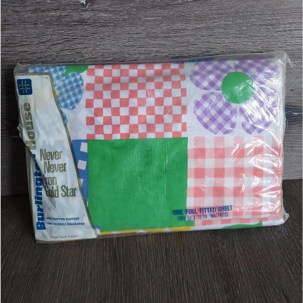 Burlington House 1970's One Full Fitted Sheet Anita Wagenvoord Gingham Park